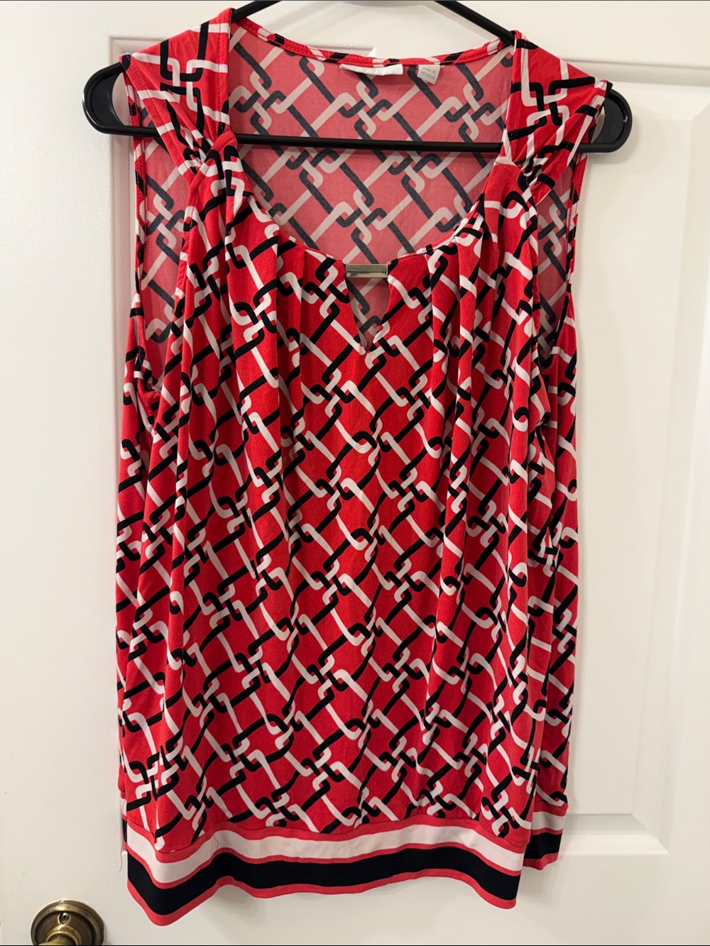 New York & Company Red Geo-Chain Sleeveless Tank